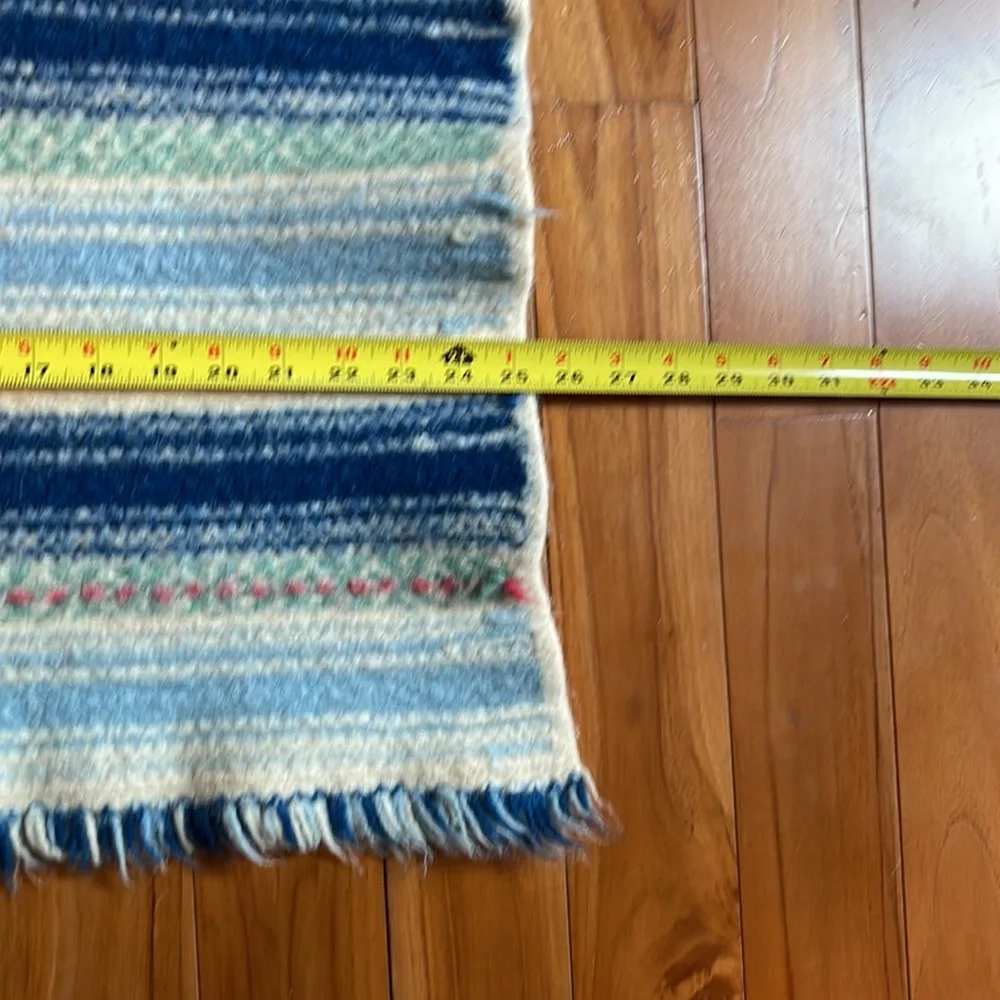 Handcrafted Striped Door Mat - Blue and Cream